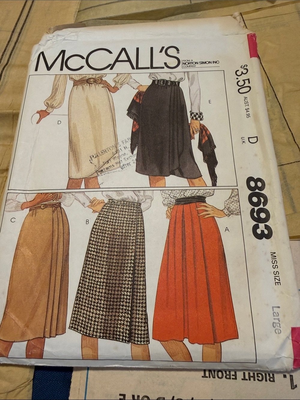 McCall Women's Vintage Skirt Pattern 8693